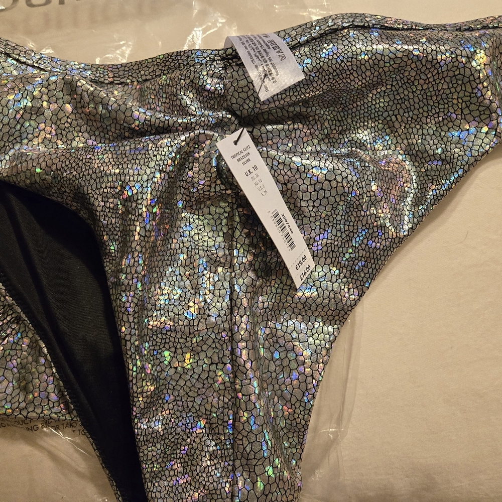 NWT Ann Summers Tropical Glitz Bikini Silver halter top & bottom - Picture 4 of 8